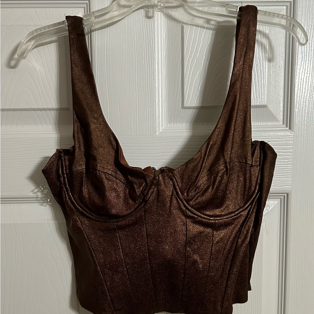 Fashion Nova Brown Metallic Crop Top